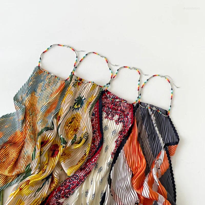 Womens T Shirts Silk Scarf Halter Top For Women Luxury Travelers Featuring Oil Painting Satin Chic Elegant Crop Tops Summer Holiday Clothes