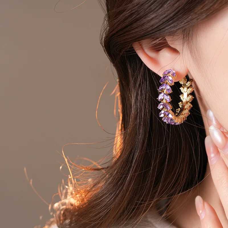 2025 New Arrival Light Luxury Elegant Purple Crystal Wheat Hoop Earrings For Women Fashion Sweet Metal Jewelry Accessories Gifts Y250401
