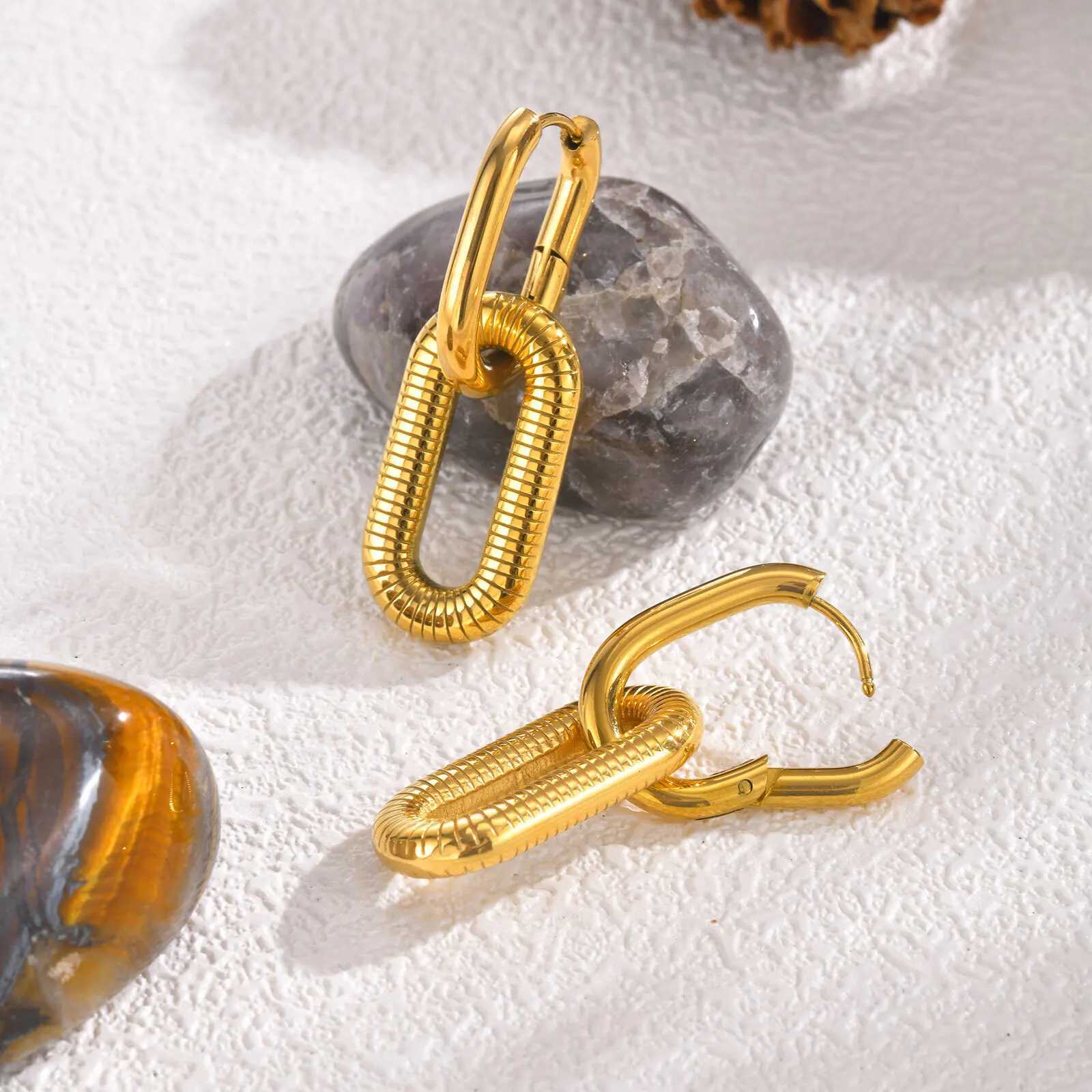 Vnox Womens Oval Ring Earrings 2-Ring Gold Elegant Fashion Earrings Stainless Steel Jewelry Womens Gift Y250401