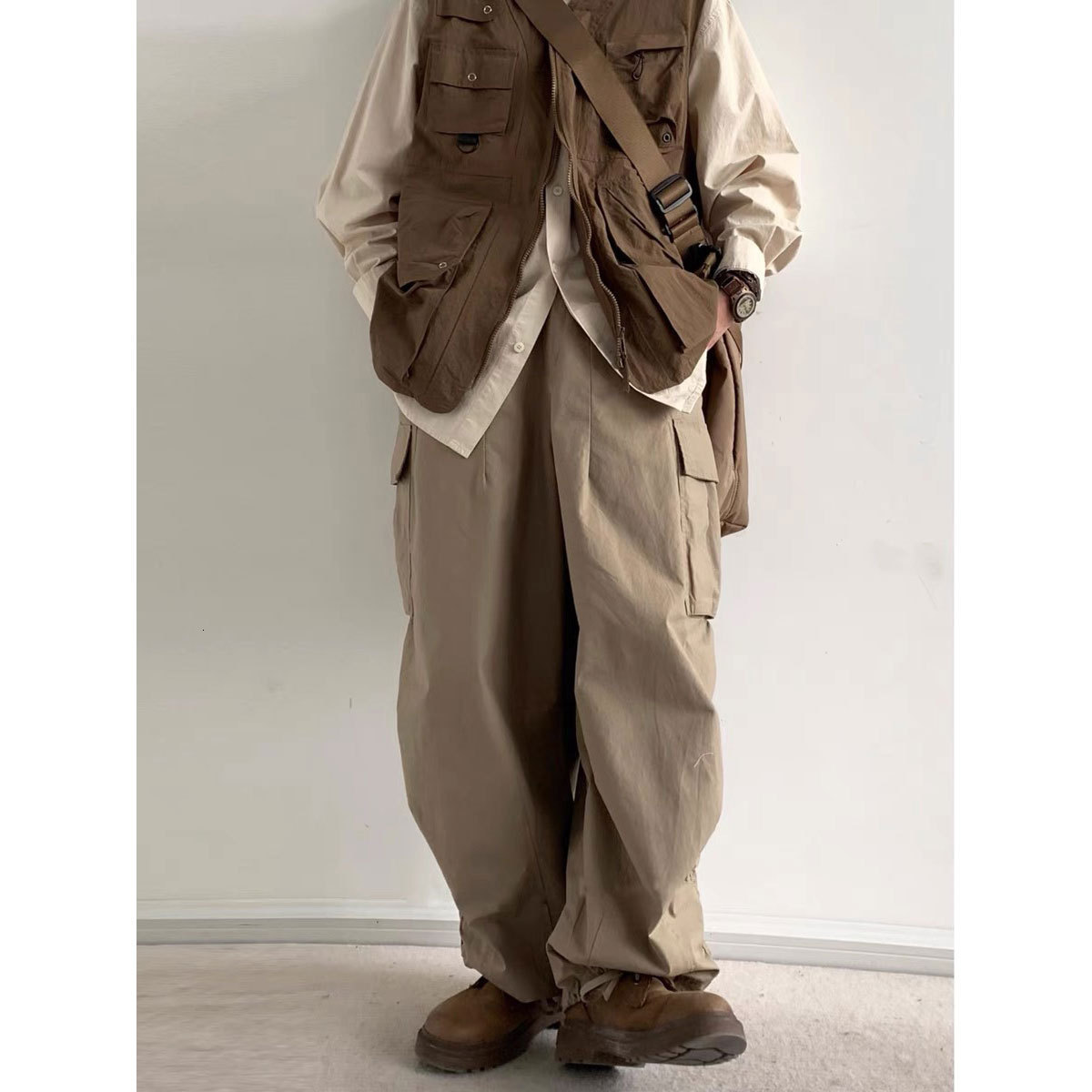 Loose wide leg workwear pants for both men and women 2023 Spring and Autumn item versatile ankle tied casual pants trendy 240821