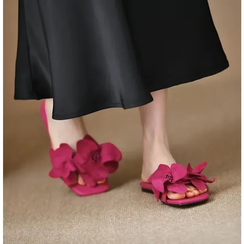 Womens Summer Fashion Slider Solid Color Flower Designer Flat Feet Sexy Daily Leisure Wedding Party Sandals 250402BJ - view 3