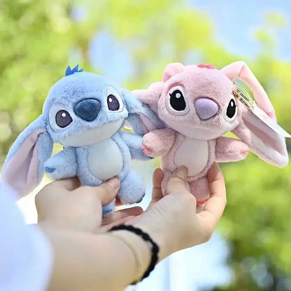 Disney Miniso Kawaii Sewing Plush Keychain Toy Cute Lilo Stitch Doll Angel Plush Cute Filling Bag Pendant Girl Birthday Gift Y250402
