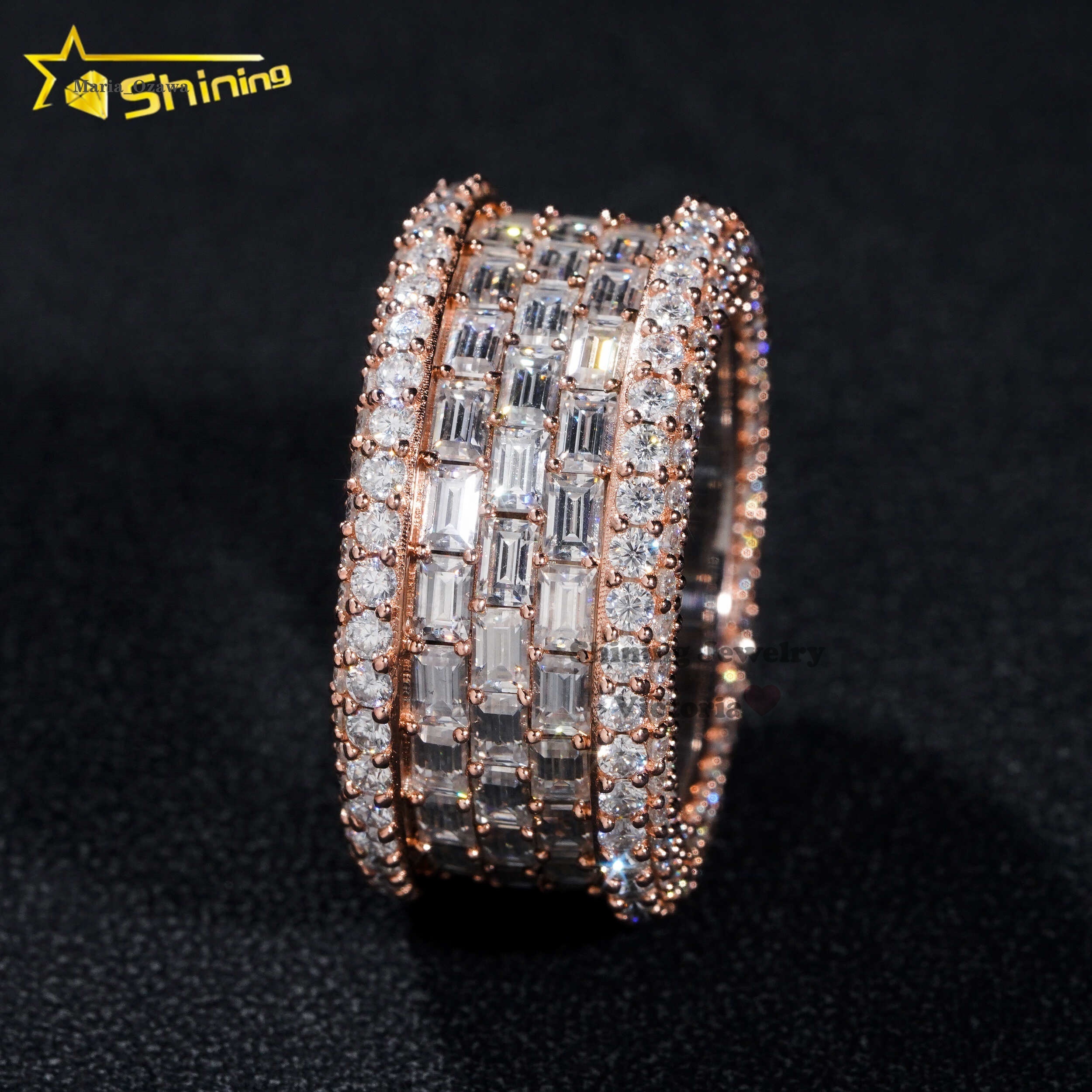 Custom Made Rose Gold Men Hip Hop 925 Sterling Silver Iced Out Moissanite Eternity Band Ring