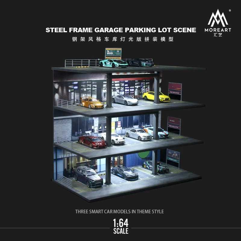 MoreArt 1 64 four story steel frame style garage lighting diode scene model parking lot plot display and collection X250402