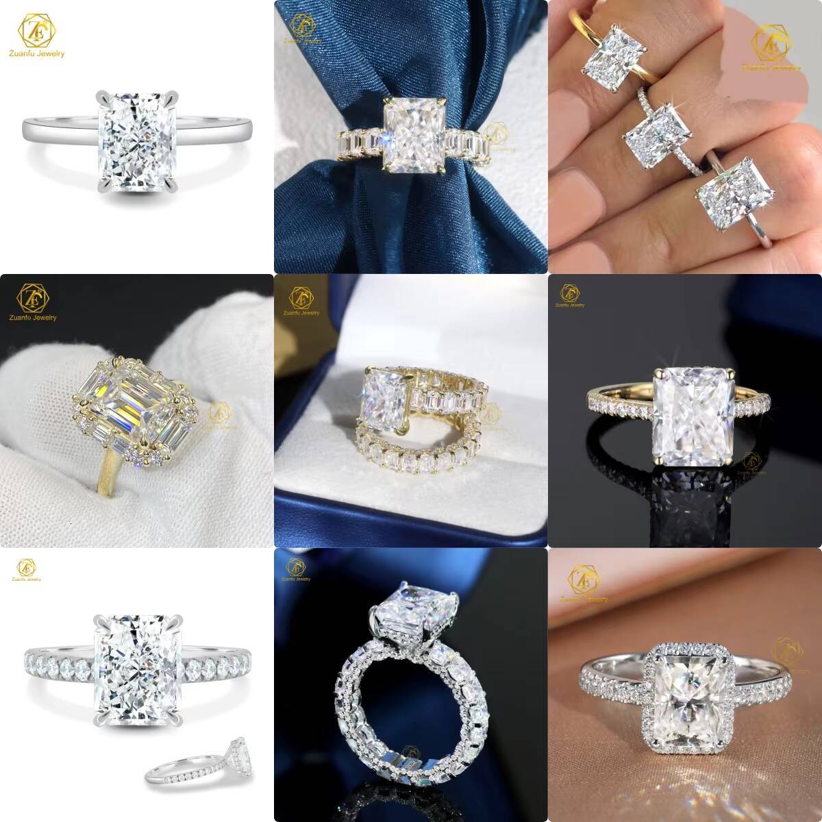 Manufacturer Custom Ring Solid 10K 14K 18K Gold Diamond VVS Moissanite 15ct Radiant Shape Custom Jewlery Custom Ring