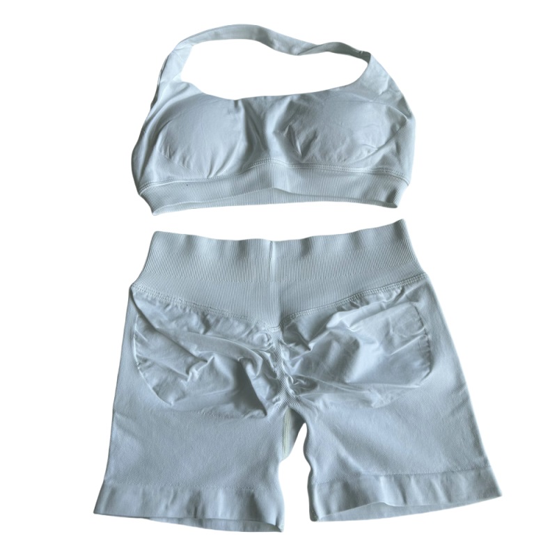2pcs impact shorts halter sports bra sport yoga set outdoor workout suits high waist seamless scrunch short designer summer gym wear soft solid color 