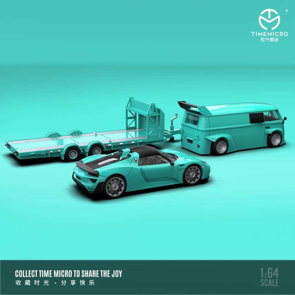 TimeMicro 1 64 T1+918 Blue/Red/Silver Paint Alloy Car Model Trailer Set for Collection Display and Gifts X250402