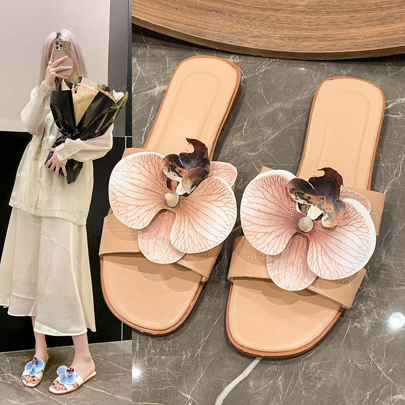 Elegant white pink green orange slipper woman 2025 new arrival flower toe Flat slippers summer skirt wear outdoor beach female sandals size 35-42 free