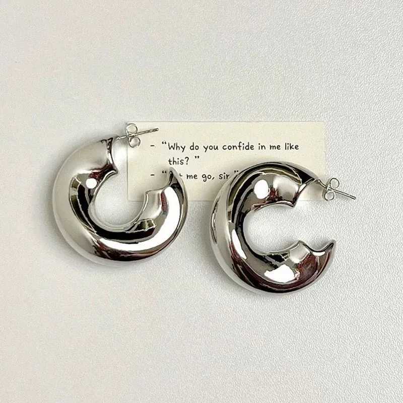 New stainless steel thick C-shaped hoop earrings smooth gold-plated Pvd round tube Huggie hoop stacked earrings jewelry Y250401