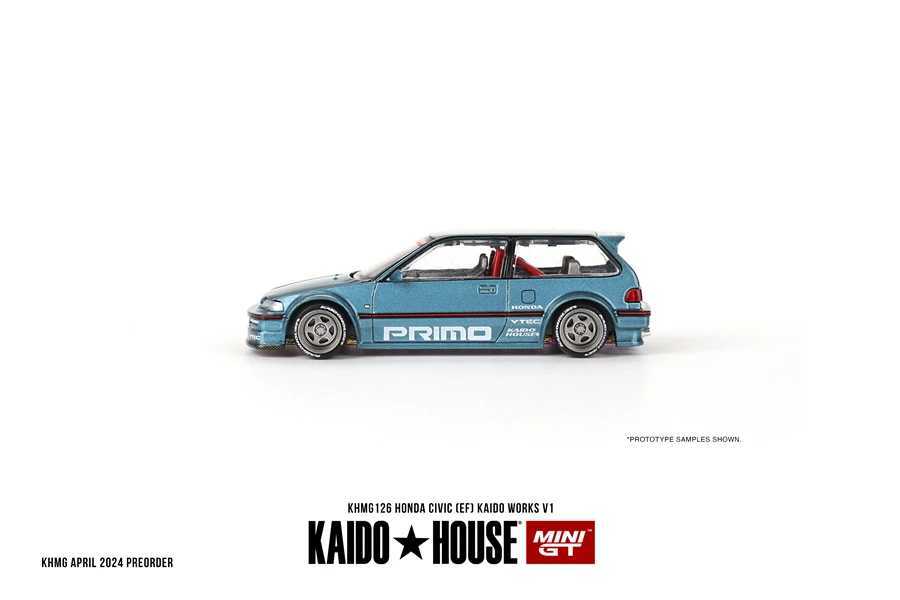 Kaido House + MINIGT 1/64 Honda Civic (EF) Kaido Works V1 KHMG126 Car Alloy Vehicle Diecast Metal Model Kids Gift Toys for Boys Z250402