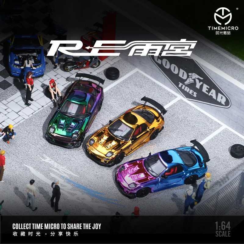 Time Mirco1 64 Mazda RX-7 Rain Palace Open Cover Plating Color Alloy Car Model for Gift Collection Display X250402