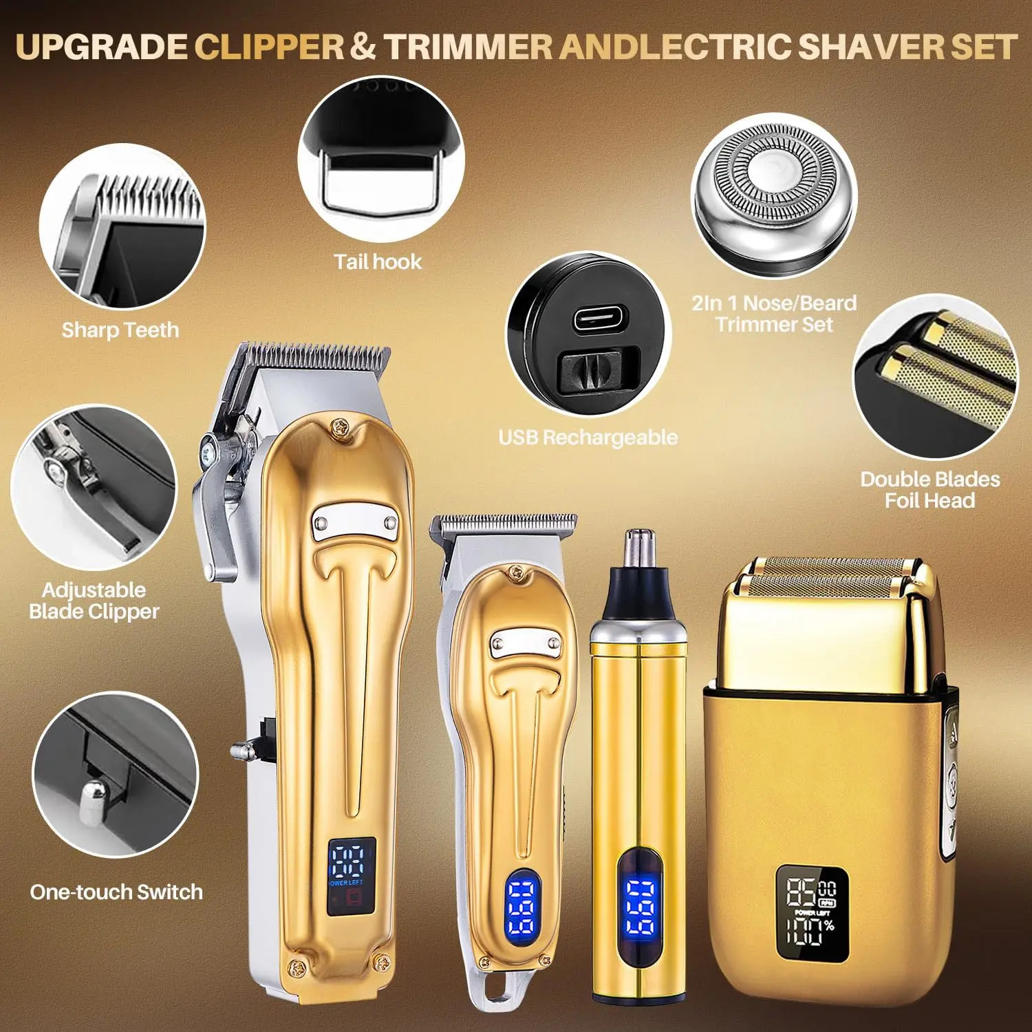 Professional Hair Clippers For Men Nose Hair Trimmer Beard Trimmer 4piece Set Cordless Rechargeable Barber Clippers For Men 251030
