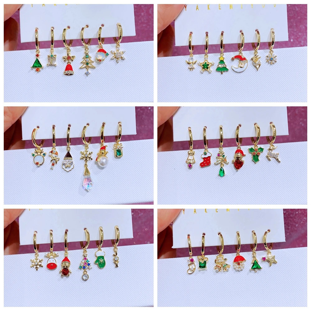 MIGGA 6pcs Mix and Match Christmas Dangle Earrings Set Gold Color Women Party Gift Jewelry 251031