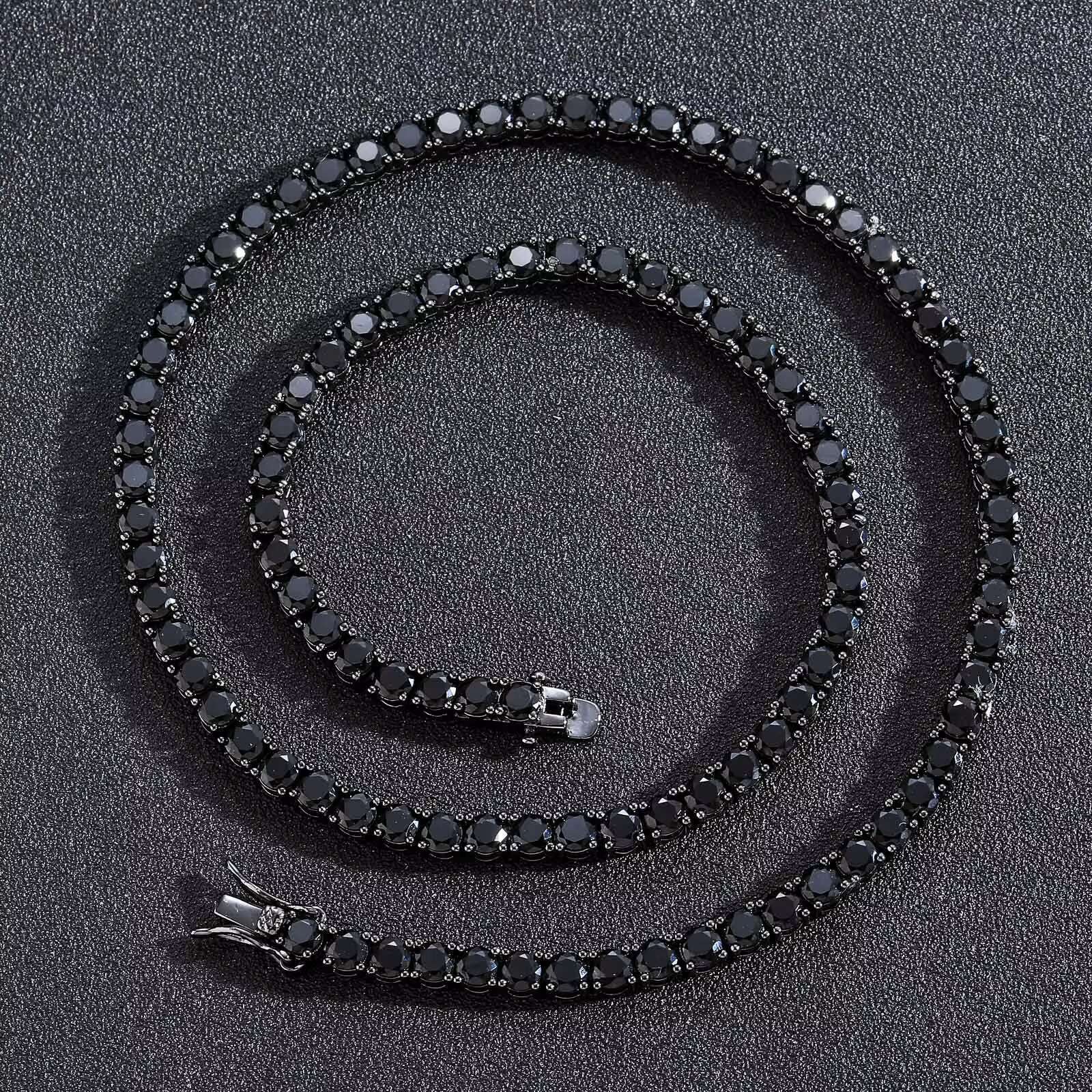 Wholesale Hip Hop Jewelry Fashion Iced Out 18K Gold Plated Brass moissanite Diamond Tennis Chain Black moissanite Necklace for Men Women