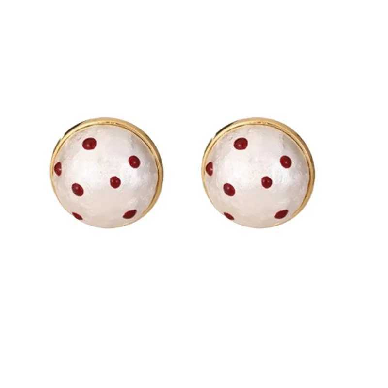 South Korea Simple Elegant Hemisphere Red Wave Pearl Stud Earrings For Women Fashion Cute Sweet Jewelry Party Gifts Y250401