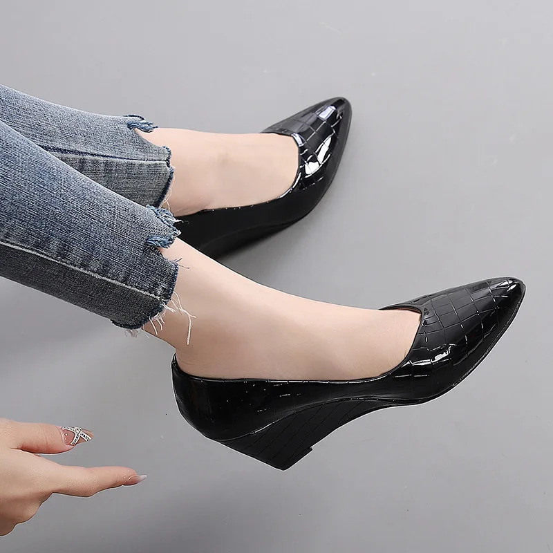 SpringSummer Wedge High Heels Womens Party Shoes Fashion Office Pointed Toe Plus Size 42 Gold Silver Black Pump 250402BJ - view 3
