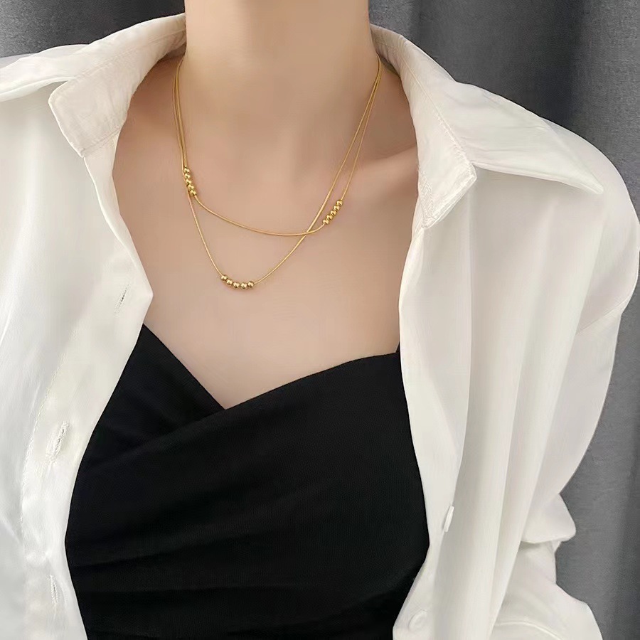 Modern Stackable Beaded Choker with Dual Layers of Elegance Stainless Steel Women's Neckwear