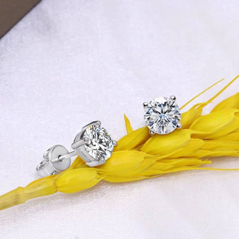 Classic Stud Earrings 14k White Yellow Gold Diamond Moissanite Earrings 05ct1ct2ct Round VVS White D Moissanite Earrings