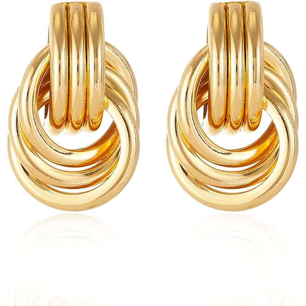 Trendy Gold Knot Heart for Women Colored Drop Dangle Statement Earrings Chunky k Earring Jewelry