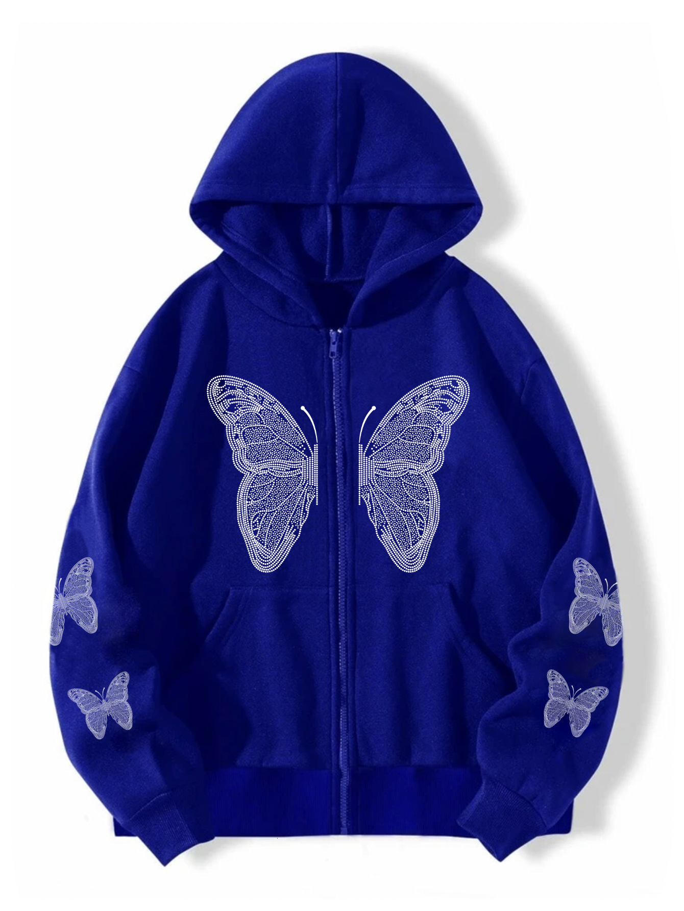 Autumn winter Y2K butterfly oversized loose pocket hooded zipper womens hoodie jacket 231007