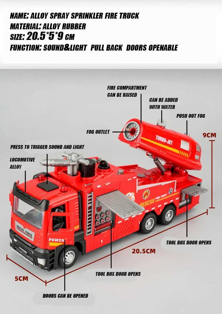 1/32 fire toy car die-casting metal photoacoustic silation water spray rescue truck model Free shipping