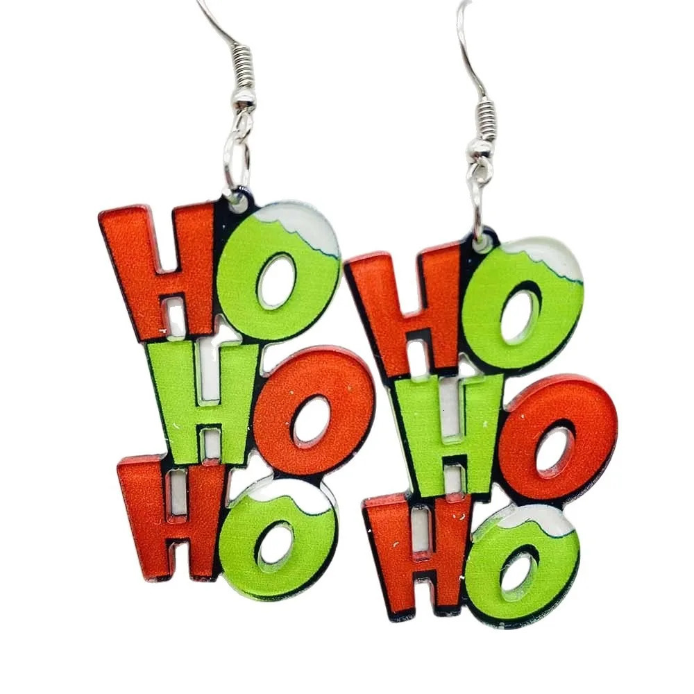 Christmas 2D Flat HOHOHO Earrings Cartoon Funny Hand Bell Acrylic Pendant Earrings for Women Party Decoration Festival Jewelry 251031