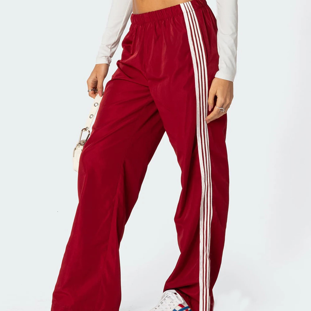 Striped Track Pants for Women Vintage Y2K Elastic Waist Wide Leg Sweatpants Teens Vintage Preppy Cute Parachute Pants Streetwea 251029