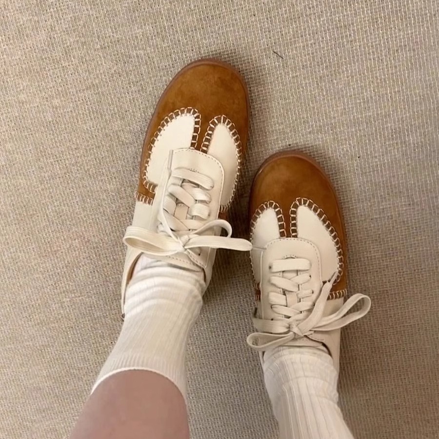 Cowhide version ~ American retro German training shoes sneakers women's thick-soled casual board shoes versatile color-blocked lace-up white shoe