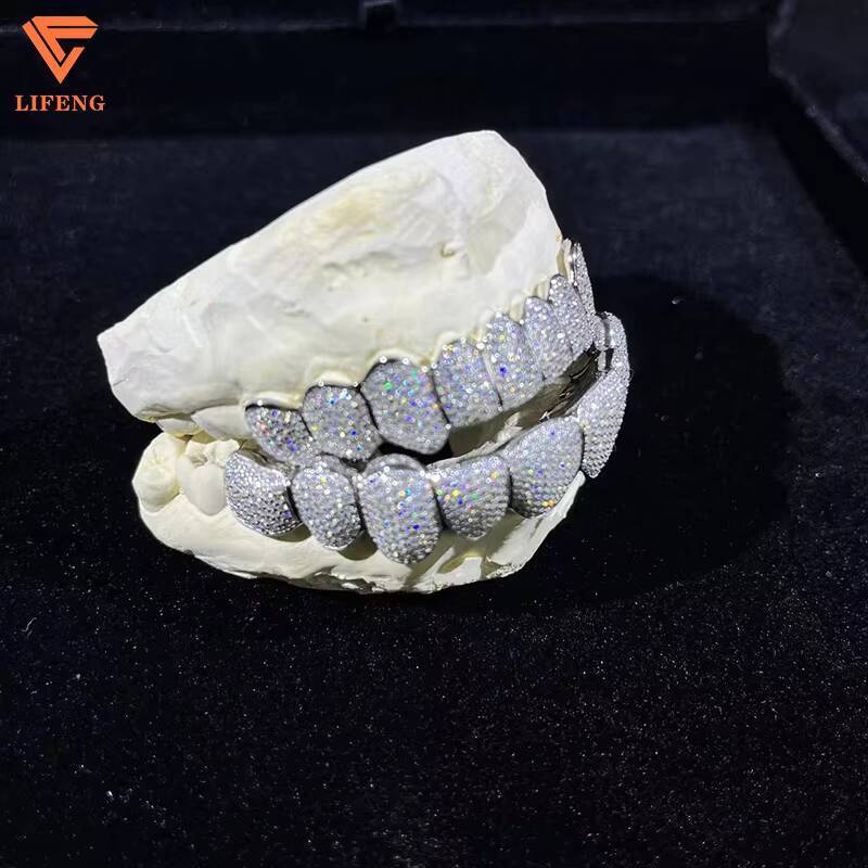 VVS Moissanite Grillz Custom 925 Sterling Silver Diamond Teeth Grillz Fine Jewelry for Women Men in Hip Hop Style
