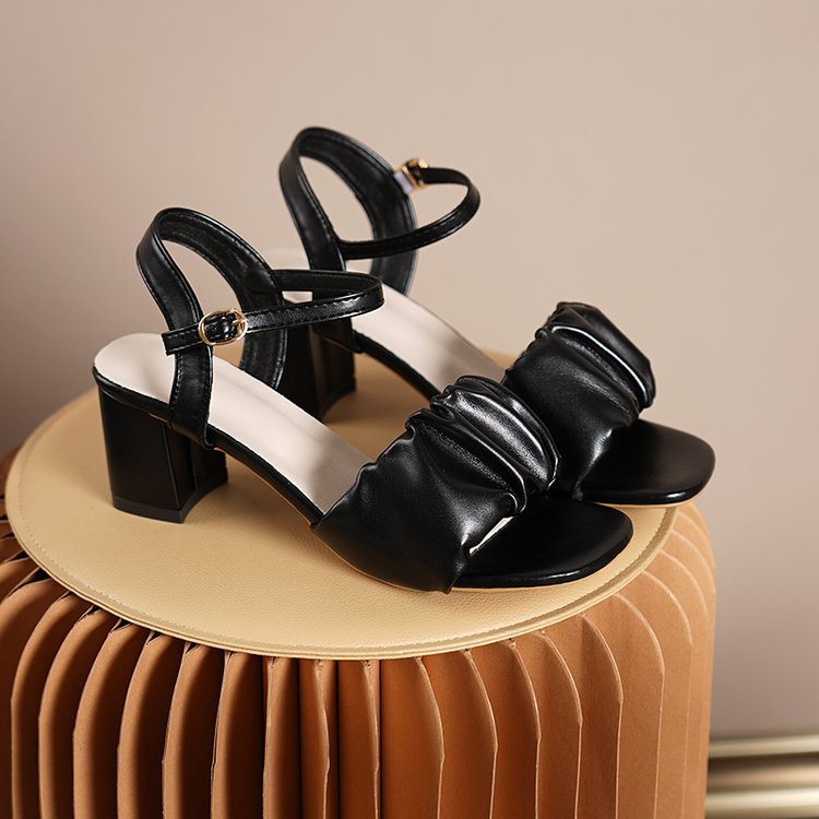 Designer Slipper Square headed slippers free Shipping One button strap sandals High-heeled slippers Casual women one-piece shoes 2025