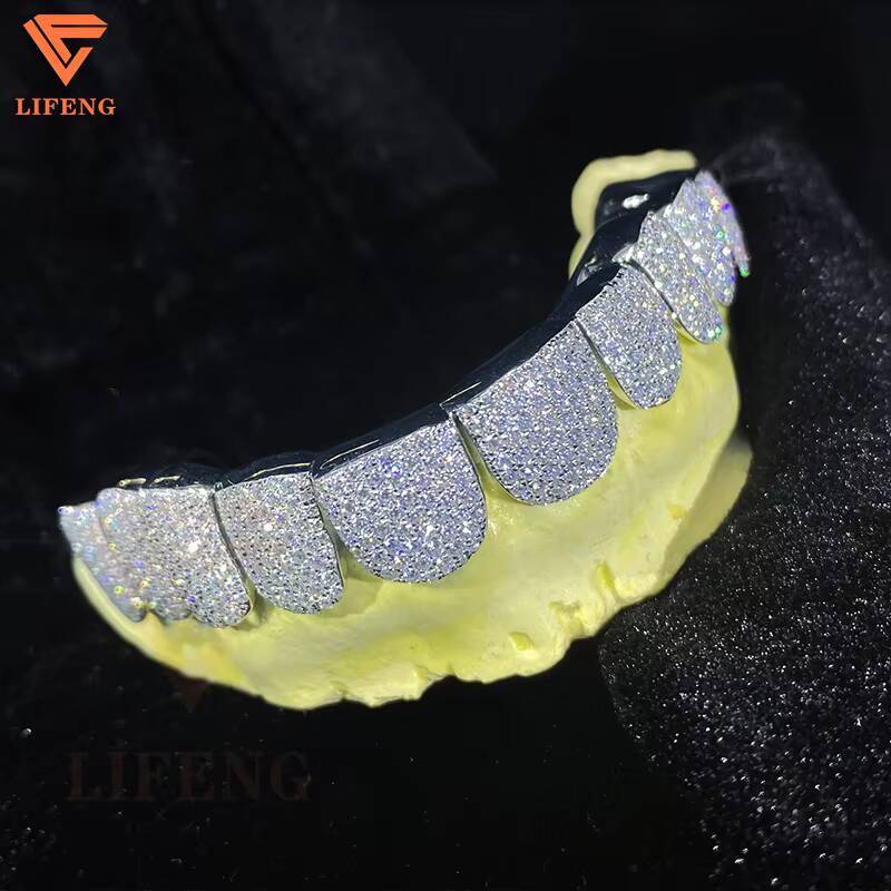 Custom 925 Sterling Sliver VVS Moissanite Grillz Iced Out Womens and Men Hip Hop Jewelry Grillz Teeth Diamond Moissanite Grillz