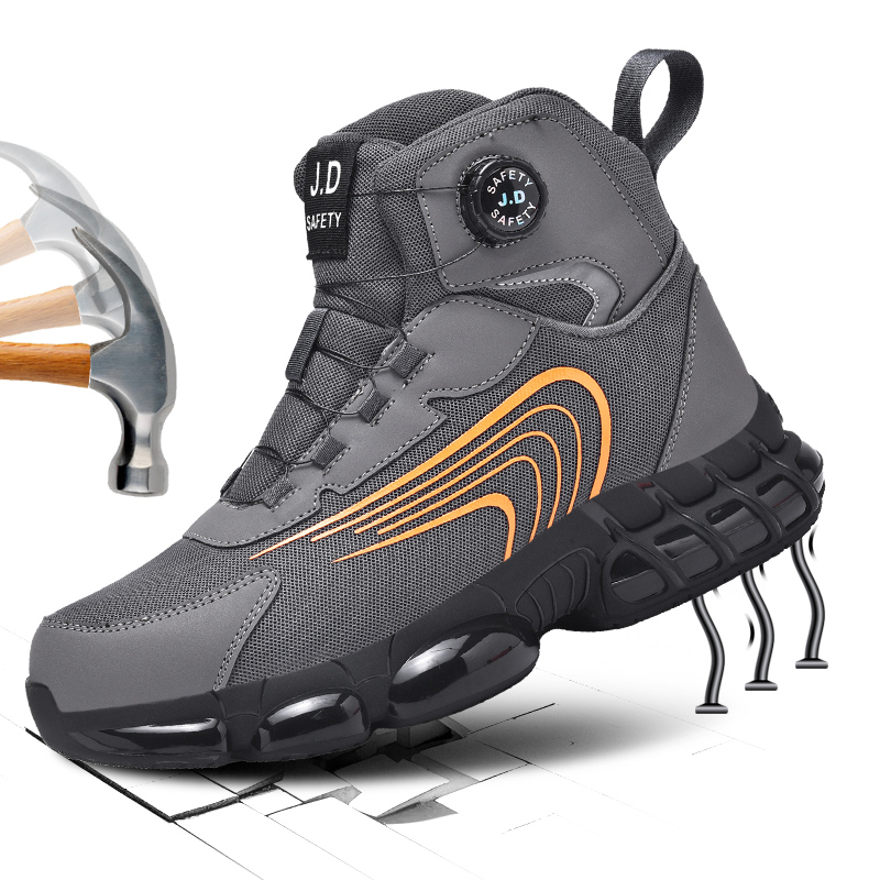 Men's High-top Safety Shoes with Steel Toe Cap - Anti-Puncture Waterproof Work Boots for Motorcycle Riding