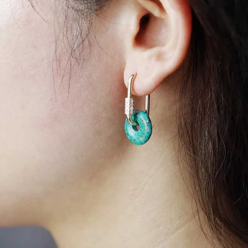 Kaseakia Bohemian Natural Turquoise Square Copper Inlaid Zirconia Earrings Fashion Jewelry Y250401