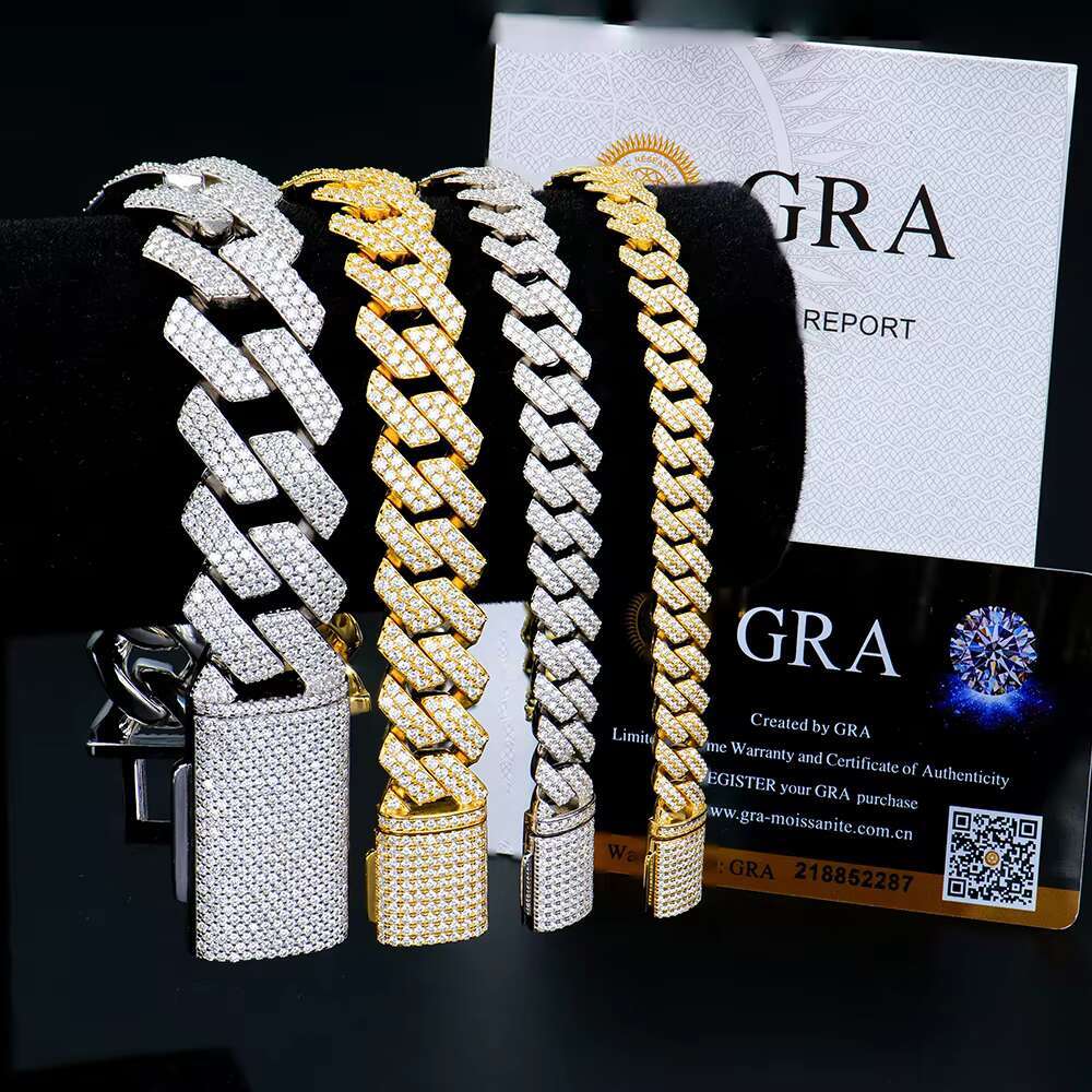 925 Sterling Silver 10mm /14mm Width Cuban Bracelet Moissanite Prong Setting Cuban Link Bracelet for Men