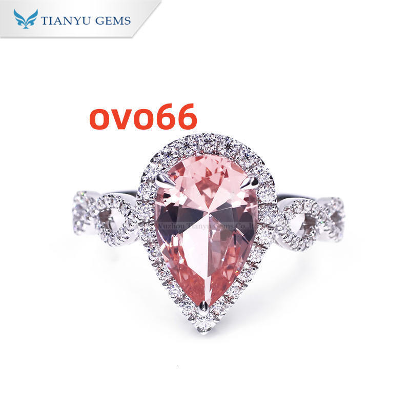 Tianyu Gems Solid Gold Jewelry Custom Made Pear Shape Pink Lab Morganite Moissanite White Gold Wedding Engagement Ring for Women