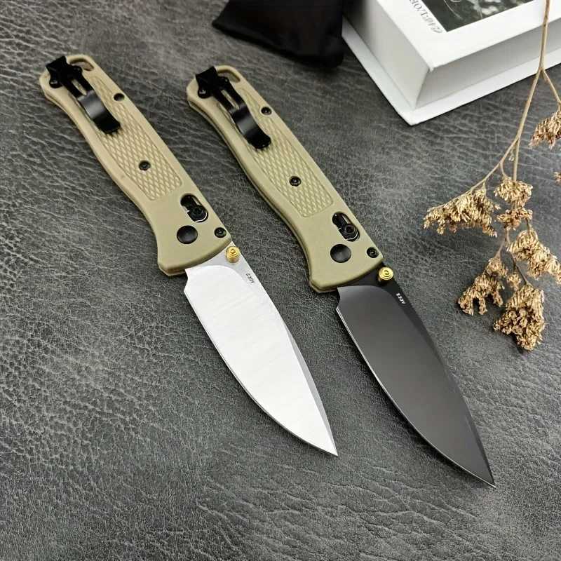 BM 535 Folding EDC Pocket Knife 440C Blade Khaki Nylon Fiber Optic Handle High Quality Camping Outdoor Survival Practical Knife ToolW250402