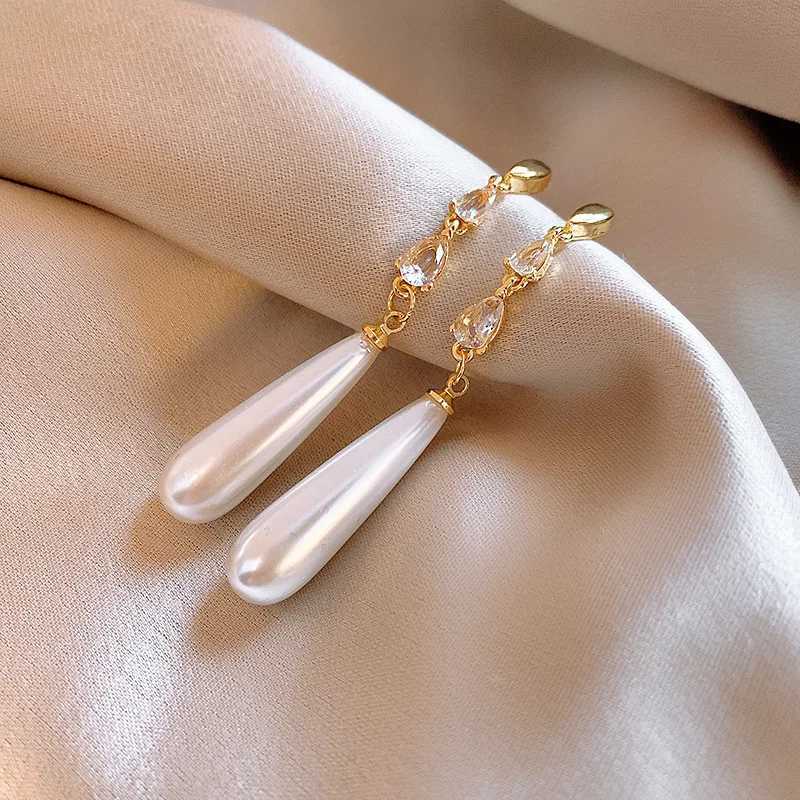 2024 New Arrival Korean Elegant Zircon Pearl Water Drop Long Tassel Dangle Earrings For Women Fashion Sweet Crystal Jewelry Gift Y250401