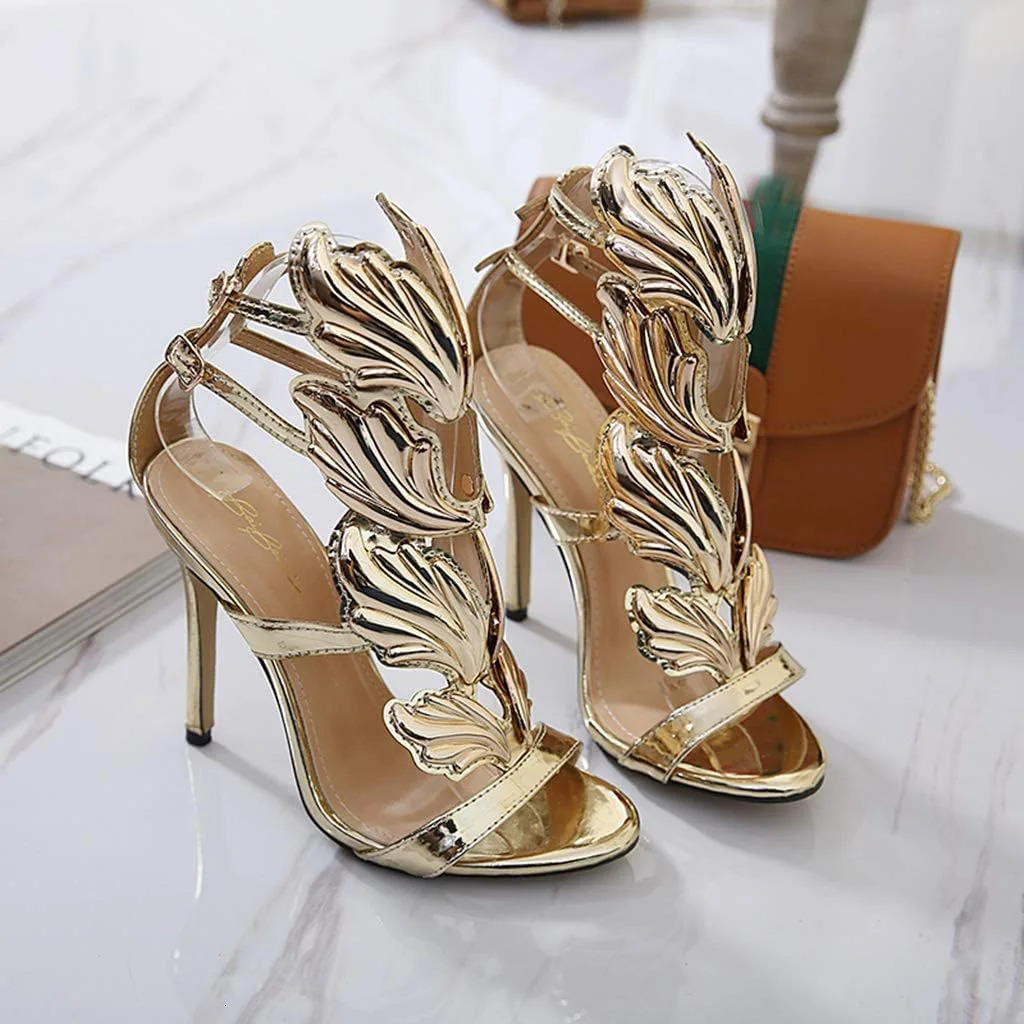 EOFK Womens Gladiator Sandals Butterfly Knot Wings Ultra Thin High Heels Buckle Belt Roman Style Foreign Trade Big 42 250402