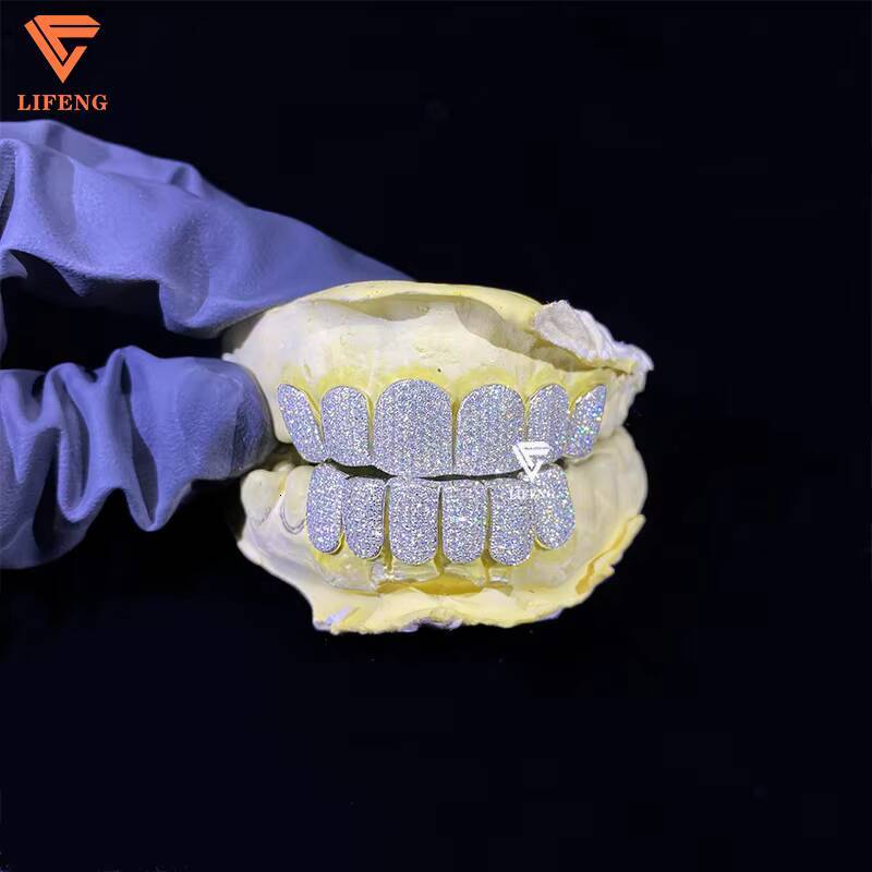 10 Top 10 Bottom Iced Out Vvs Diamond Moissanite Grillz Hip Hop Custom Teeth Moissanite Silver 925 Sterling Silver