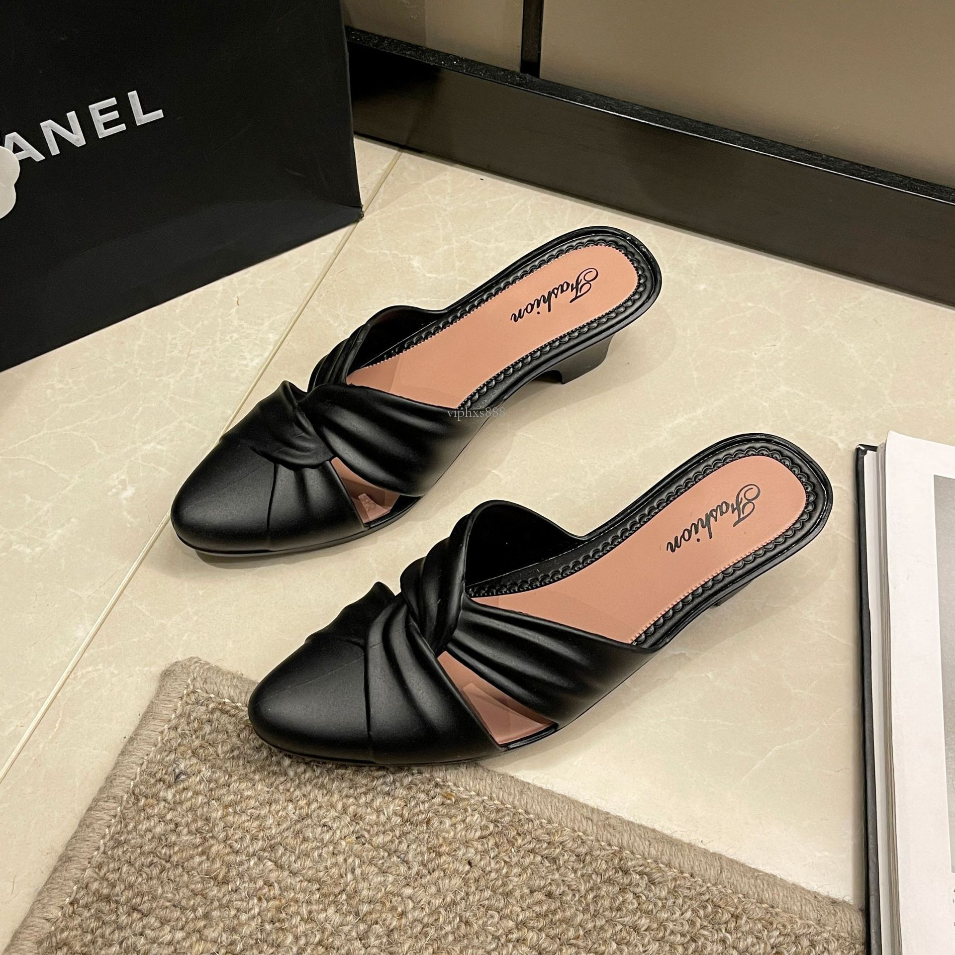 New Designer Sandals With Free Shipping New Summer Fashion Solid Color Pointed Half Drag Casual Outer Wear Thick Women's Shoes With Hollowed Out 