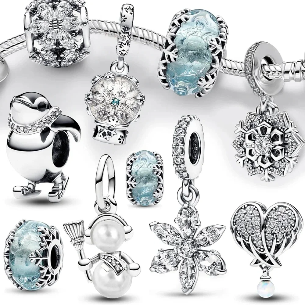 2025 Winter Collection Snow Charm Blue Murano Glass Beads Suitable for Bracelets Original Charm Girl Christmas Gift