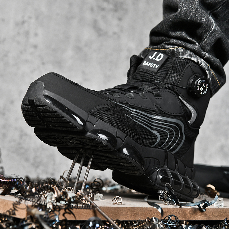 Men's High-top Safety Shoes with Steel Toe Cap - Anti-Puncture Waterproof Work Boots for Motorcycle Riding