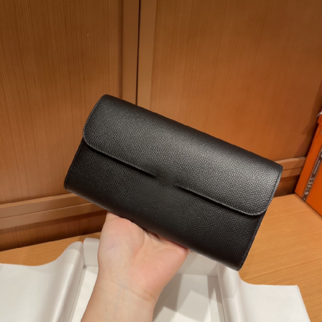 High-end lychee-patterned wallet chain solid color clutch