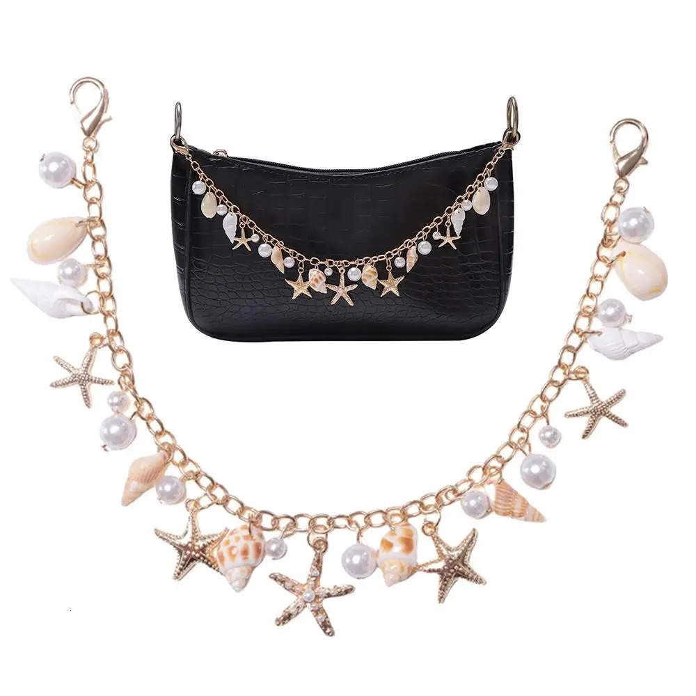 Exquisite Starfish Conch Pearl Bag Chain Bohemian Layered Metal Chain Bag Pendant DIY Bag Charms For Handbag Handle Jewelry Gift 251030