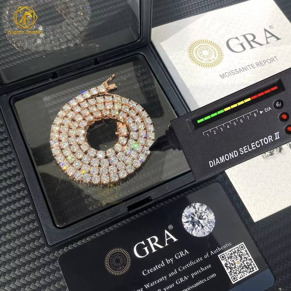 New Arrival High Quality Hip Hop Bling 925 Sterling Silver 5MM Flawless D Color Lab Diamond Moissanite Tennis Chain