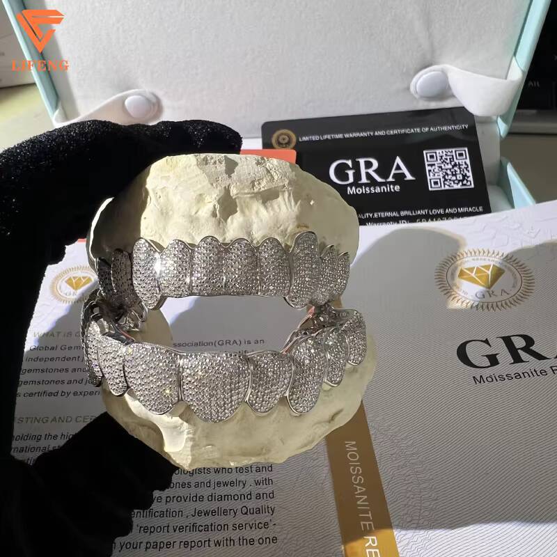 Hiphop Grillz Ice Honey Comb Inlay VVS Moissanite Silver White Gold Plated Diamond Personality Custom Rapper Singer Grillz Men