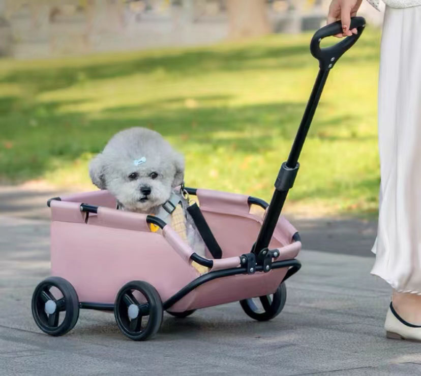 Dog stroller Small dog pet stroller out pull rod car foldable dog walking portable travel convenient four seasons available