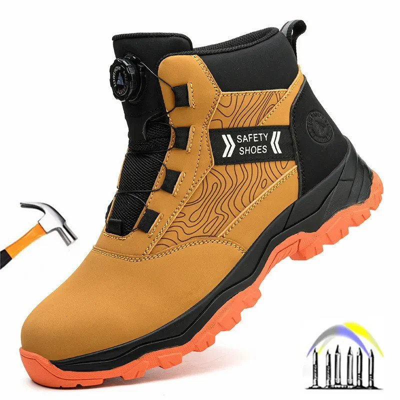 waterproof work shoes high man rotating button safety shoes antislip rubber outsole work boots sneakers with steel toe cap 251030