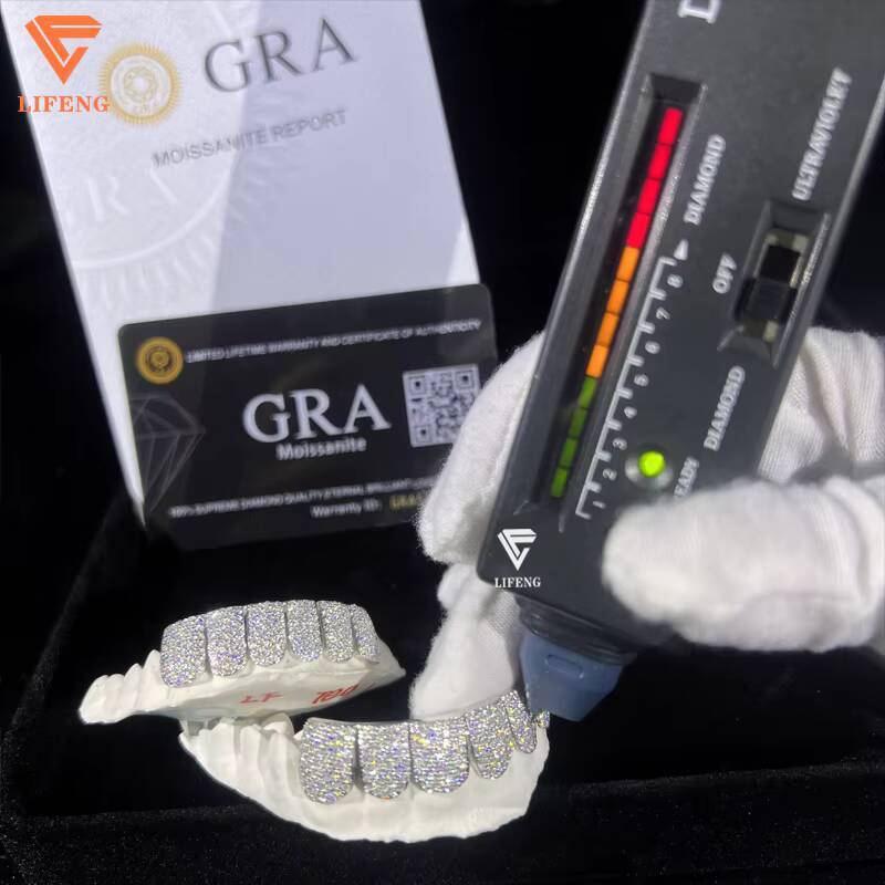 Custom Moissanite S925 Silver Teeth Grillz Silver Diamond Bling Tooth Grills for Men Women HighEnd Jewelry Pass Diamond Test