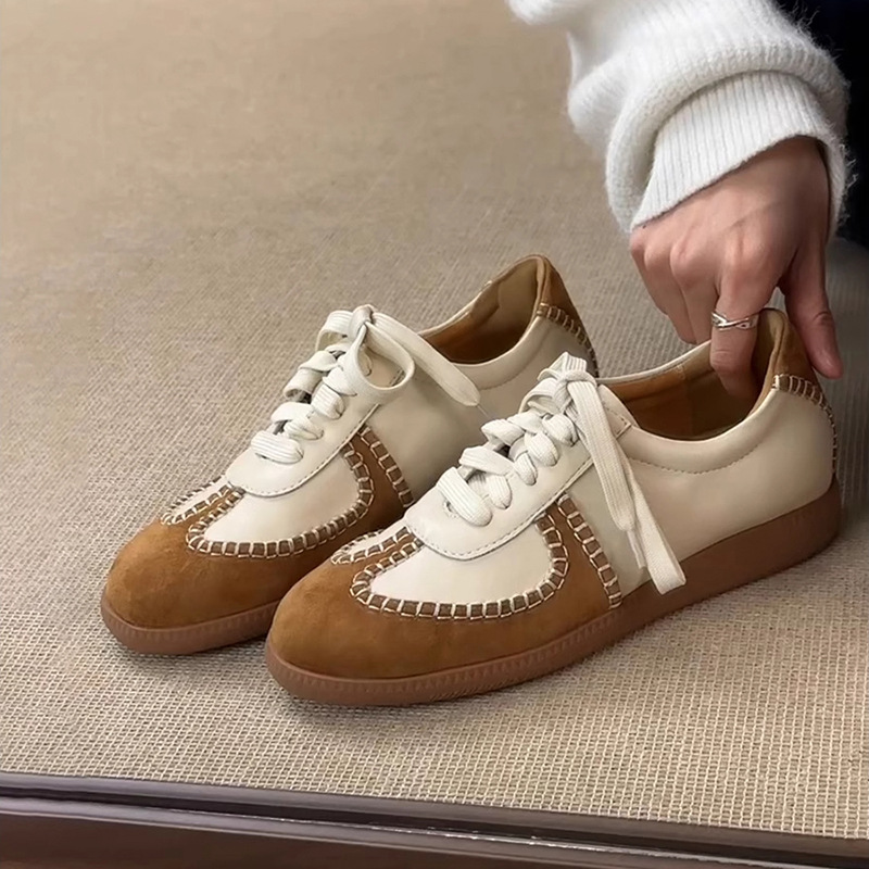 Cowhide version ~ American retro German training shoes sneakers women's thick-soled casual board shoes versatile color-blocked lace-up white shoe